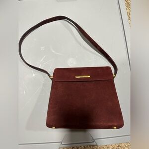AUTHENTIC ST JOHN Italian burgundy red suede leather structured handbag purse